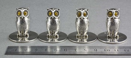 Sampson Mordan Antique Silver Owl Menu Holders (set of 4)